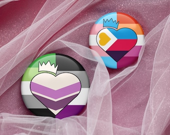 Custom Heart and Crown Triple Pride Flag Button - Pin, Keychain, Magnet, or Zipper Pull