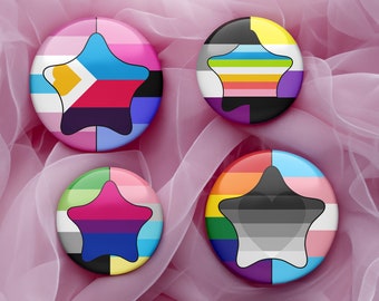 Star-Shaped Triple Pride Flag Button - Pin, Keychain, Magnet, or Zipper Pull