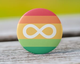 Autistic Pride Flag Button: Red & Gold - Pin, Keychain, Magnet