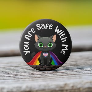 Superhero Kitty Pride Button: Transgender Ally Pin, Keychain, Magnet