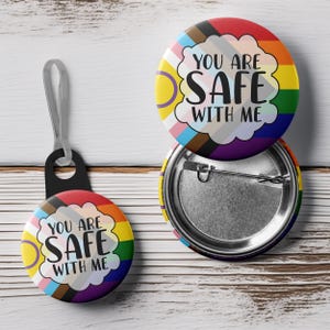 Intersex Progress Pride Button: You Are Safe With Me Pin, Keychain, Magnet