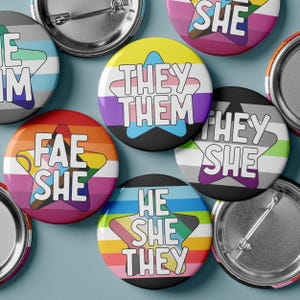Custom Double Pride Flag Star Pronoun Button - Pin, Keychain, Magnet, Zipper Pull