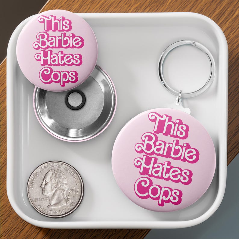 Political Satire Pink Doll ACAB Button - Keychain, Pin, Zipper Pull ...