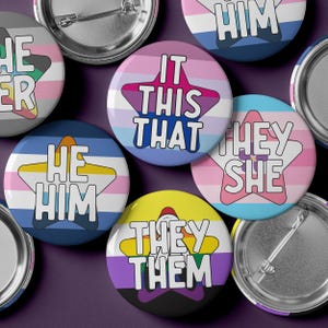 Custom Double Pride Flag Star Pronoun Button