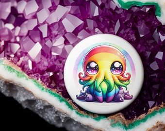 Rainbow Kawaii Baby Cthulhu Pride Button - Pin, Keychain, Magnet, Zipper Pull