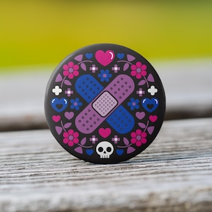Subtle Bisexual Pride Crossed Bandages Button - Available as a Pin, Keychain, Magnet, Zipper Pull