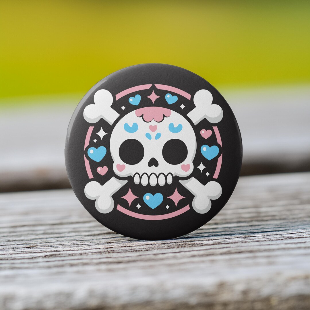 Subtle Transgender Pride Skull & Crossbones Button - Available as a Pin ...