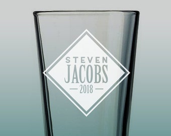 Diamond Label - Custom Logo Beer Glass - Custom Pint Glass - Name on Glass - Etched Glasses - Custom Pint Glass - Christmas Gift Beer Glass