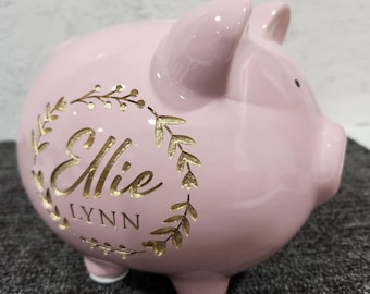 Personalized Etched Ceramic Piggy Bank, Baby Shower Gift