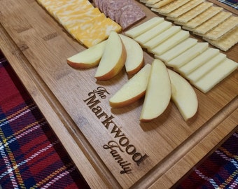 Personalized Cutting Board, Natural Bamboo Engraved with family name, large 12x17x1 Charcuterie Board