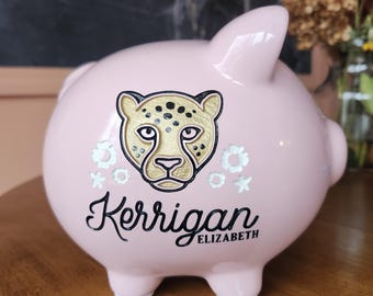Personalized Etched Ceramic Piggy Bank, Baby Shower Gift