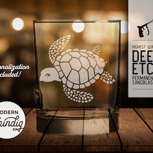 Sea Turtle Etched Glass: Personalized Stemless Wine, Pint, Whiskey
