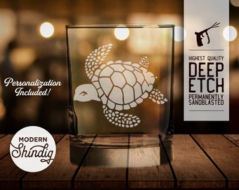 Sea Turtle Etched Glass, Deep Etch Sea Turtle, Personalize this Stemless Wine, Pint or Whiskey Glass Deeply Sandblasted