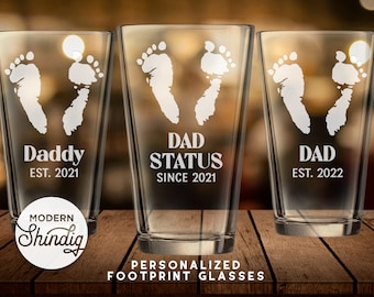 Personalized Footprint Glasses, Etched Footprint, Baby footprint, Gifts for Father's Day, Dad Glass, Daddy Established, Dad Established