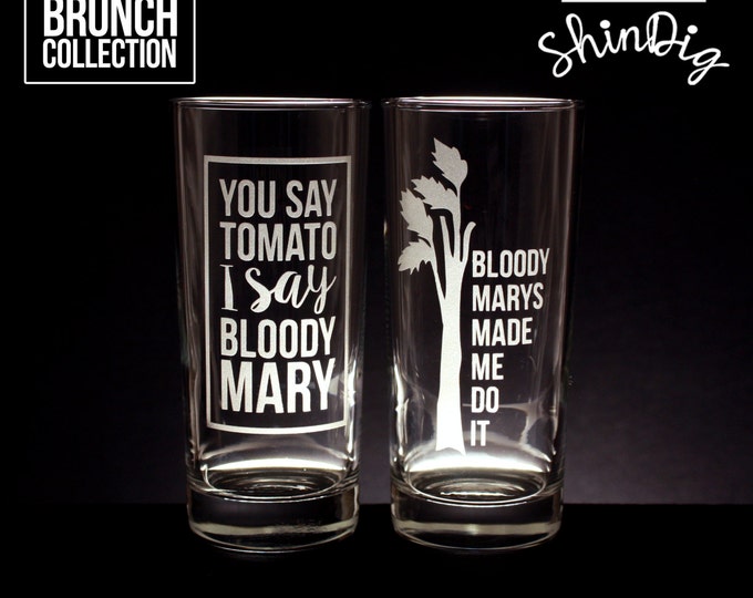 Set of Two Bloody Mary Glasses Highball 16oz Cocktail or Drinking