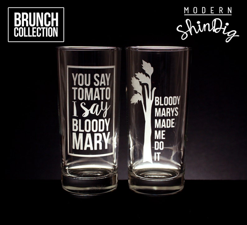 Set of Two Bloody Mary Glasses Highball 16oz Cocktail or