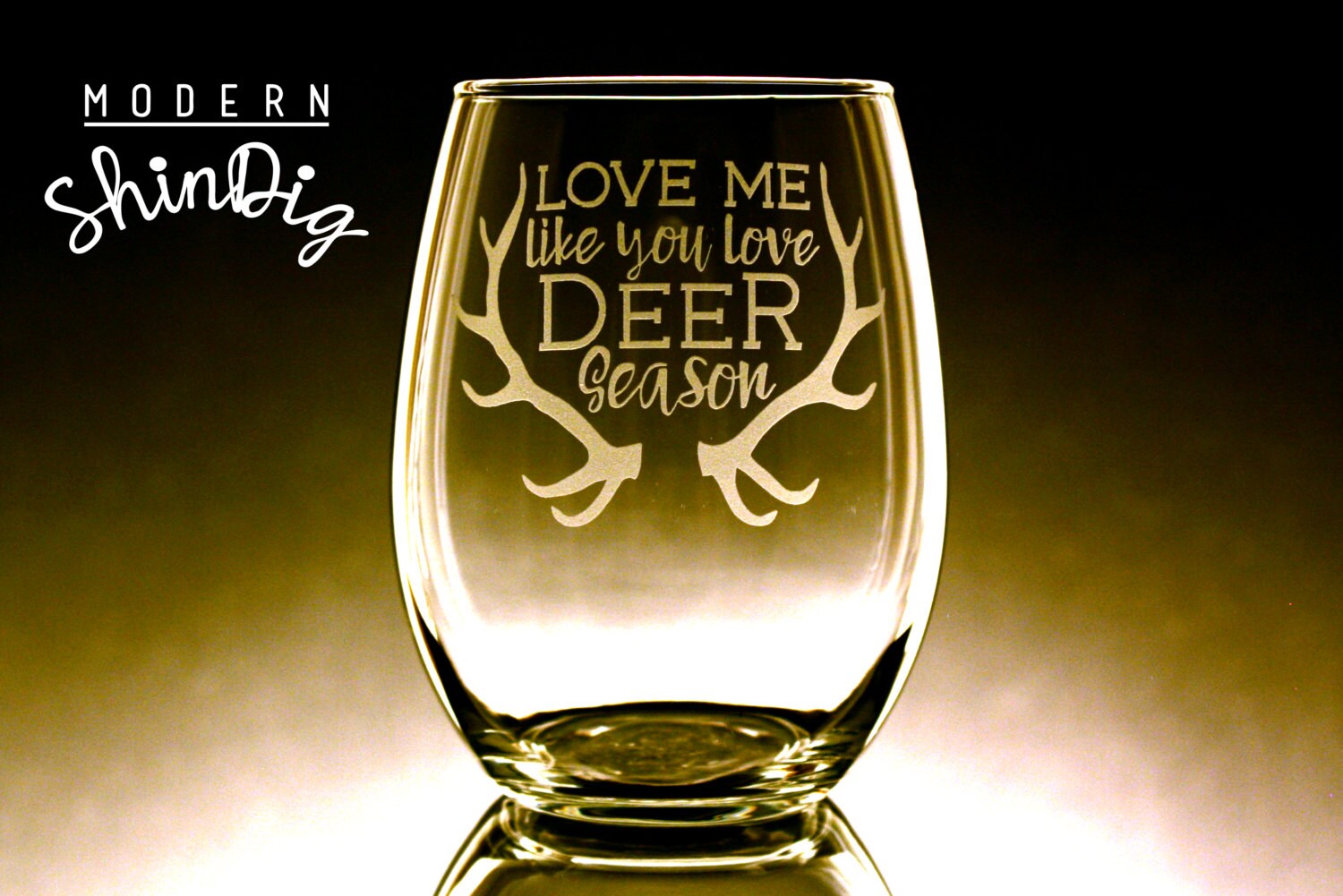 Deer Antlers Glass Single Etched Glass Hunting Season Deer Etsy