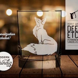 Personalized Fox Whiskey Glass: Sandblasted Rocks Glass