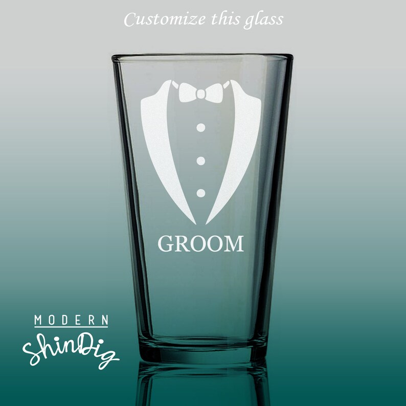 Etched Groomsman Pint Glasses Tuxedo Beer Glasses | Etsy