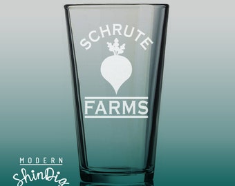 Etch Schrute Farms Etched Beer Glass - Dwight Schrute Pint Glass - Sandblasted Glass - Etched Glass - Schrute Beets - Schrute Farm Glass