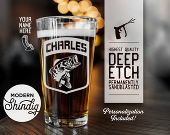 Personalized Bass Fishing Pint Glass – Engraved Fisherman Gift