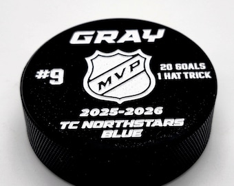 Custom Laser Engraved Hockey Puck, Team Gift, End Season Award | Personalized Hockey Player Gift