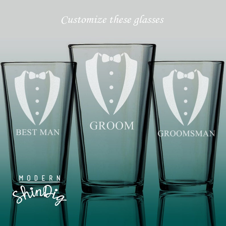 Etched Groomsman Pint Glasses Tuxedo Beer Glasses - Etsy