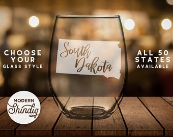 Etch South Dakota State Silhouette Wine Glass, Pint Glass, Whiskey Glass and More! South Dakota Etched Glass