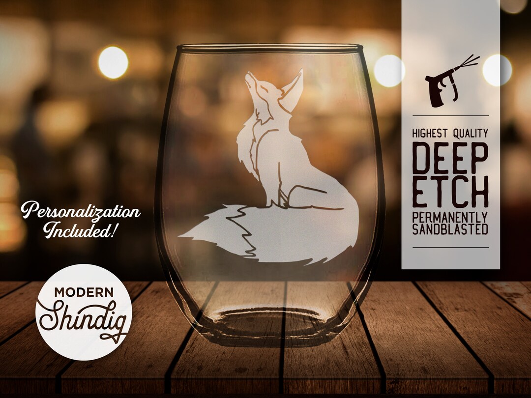 Fox Howling Wine Glass Fox Etched Glasses Fox Wine Glass Etsy