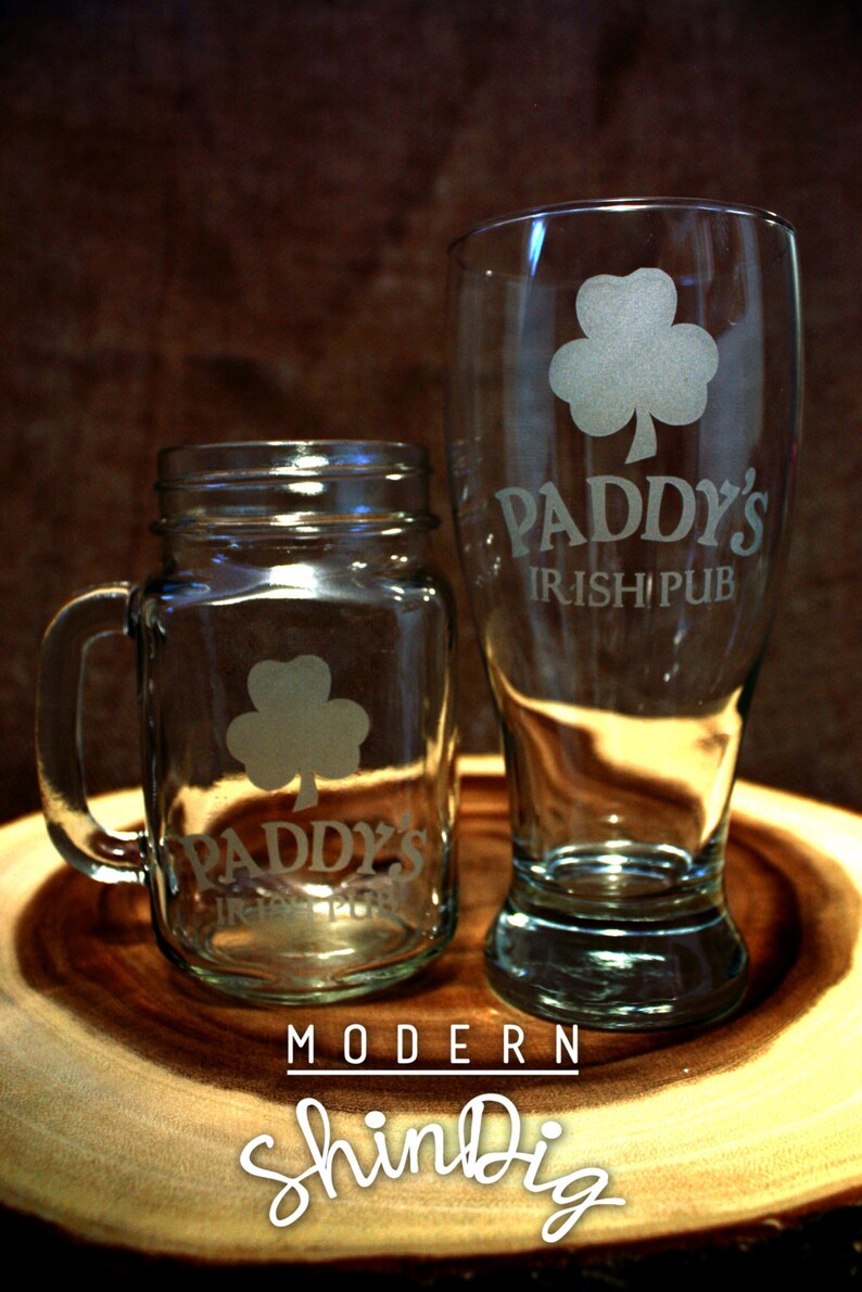 Irish Beer Glasses Paddy's Irish Pub Etched Glasses Beer Etsy