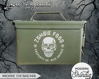 Personalized Laser Engraved Ammo Can – Zombie Gift, 50 Cal Metal Storage