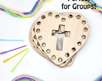 Heart Cross Yarn Craft Kit – Wood Ornament, Montessori Weaving