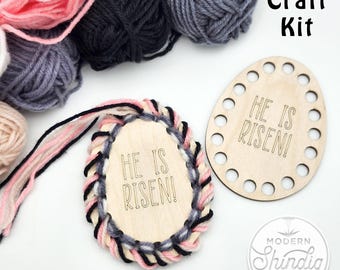 Easter Egg Yarn Craft Kit – He Is Risen Wood Ornament