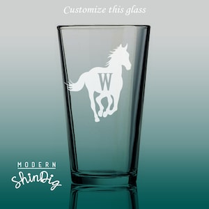 Horse Monogram Pint Glass: Sandblasted Equestrian Gift