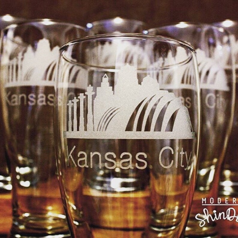 Kansas City Skyline Etched Glasses ANY CITY Etched Glass Etsy