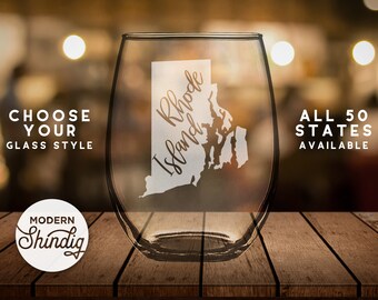 Etched Rhode Island Glass: Sandblasted Wine, Pint, Whiskey