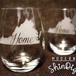 Etch Etched State Silhouette Wine Glasses ANY STATE SHAPE Stemless or Stem Wine Glasses Pair of 2 - Custom Designs Free