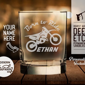 Dirt Bike Personalized Pint Glass, Beer Mug or Whiskey Glass, Personalize this Glass, Deeply Sandblasted, Motocross Bike, BMX, Custom Gift image 5