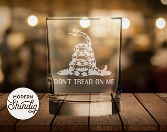 Etch Don't Tread On Me Single Whiskey Glass or Wine Glass, American Patriot Glass, USA, Gasden Snake Glass