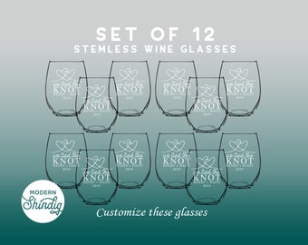 Etch Set of Twelve Etched Stemless Wine Glasses - 12 Wine Glasses - Free Custom Designs - Custom Stemless Wine Glass Set