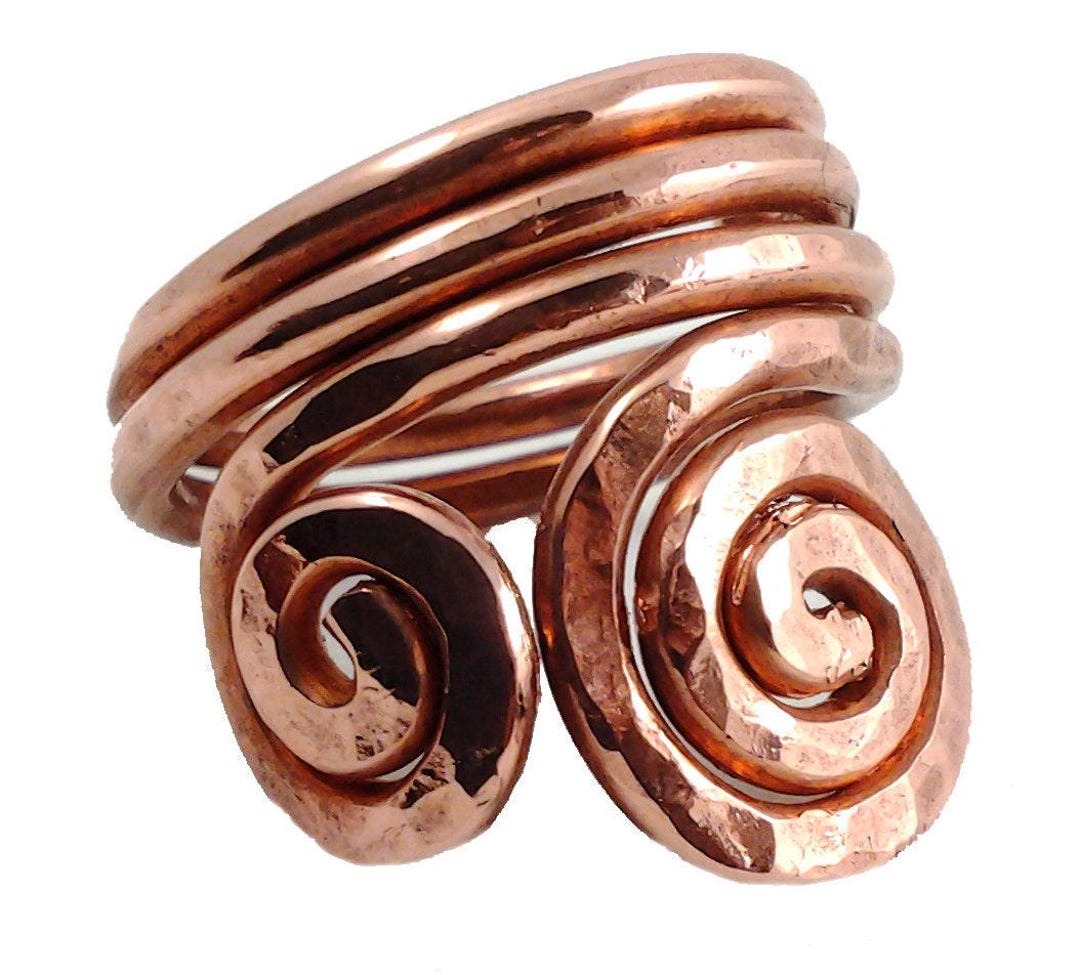 Women's Swirling Copper Ring, Hand Hammered Copper Waves Ring, Textured ...