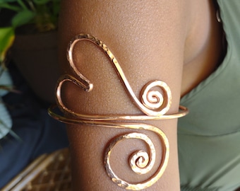 Armlet, Upper Arm Cuff, Copper Arm Bracelet, Arm Band, Heart Arm Cuff