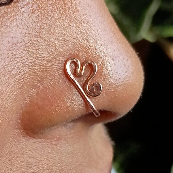 Solid copper heart love nose cuff, nose clip, copper nose jewelry, egyptian nose cuff, body jewelry, faux nose ring,