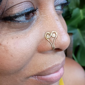 Solid Brass Heart Nose Cuff, Nose Clip, Gold Nose Jewelry, Egyptian Nose Cuff, Body Jewelry, Faux Nose Ring, Septum Cuff,