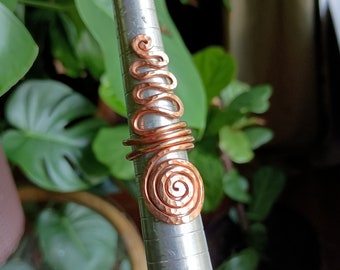 Women's Long Copper Ring, Hand Hammered Copper Waves Ring, Textured Ring, Copper Snake Rings, thumb ring, coiled ring, celtic ring, spiral