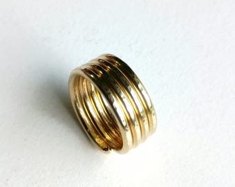 Hand Hammered And Textured Solid Brass Band Ring, Four Loop Unisex Style