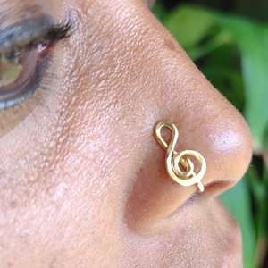 Solid Brass Nose Cuff, Nose Clip, Gold Nose Jewelry, Treble Clef Nose Cuff, Body Jewelry, Faux Nose Ring, Septum Cuff, Music Jewelry