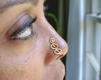 12 k gold filled nose cuff, nose clip, gold nose jewelry, kundalini nose cuff, body jewelry, faux nose ring, septum cuff,