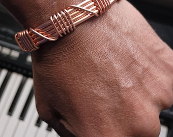 Pulseira de punho pesado calibre 10 para homens e mulheres, unissex, pulseira de cobre envolta para artrite, fácil de colocar no pulso de cobre,