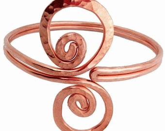 Hand Hammered Copper Arm Band Cuff, Double Spiral Egyptian Style Bracelet